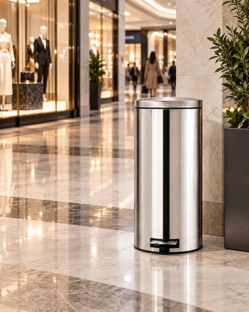 High Class Pedal Bin 30L in a luxury shopping mall