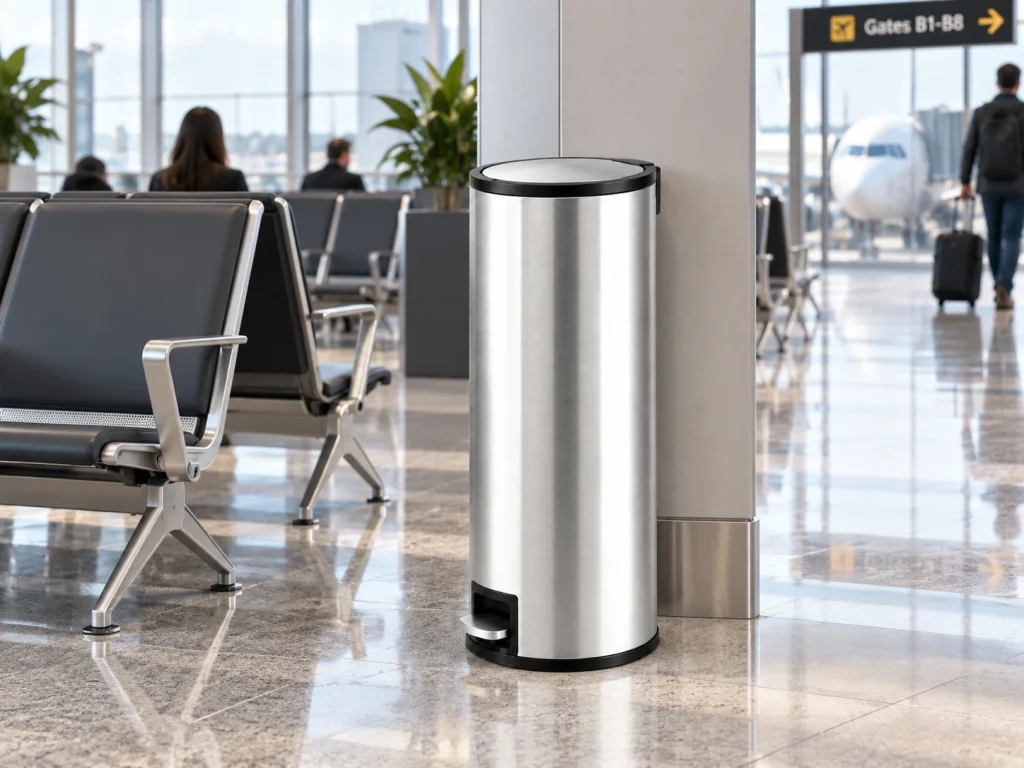 AKA Hilo Pedal Bin 30L in an airport waiting area