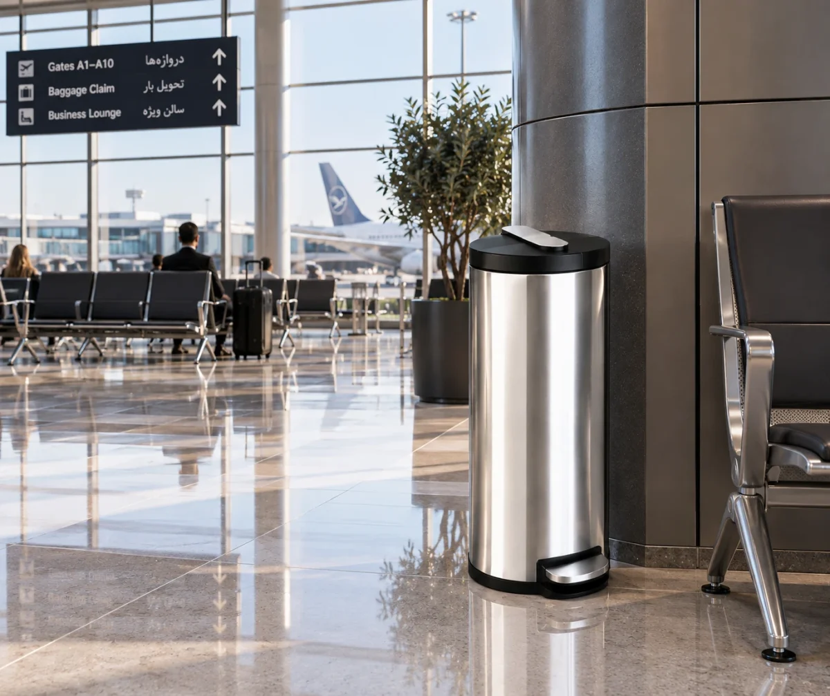 AKA Hilux Pedal Bin 30L in an airport waiting area
